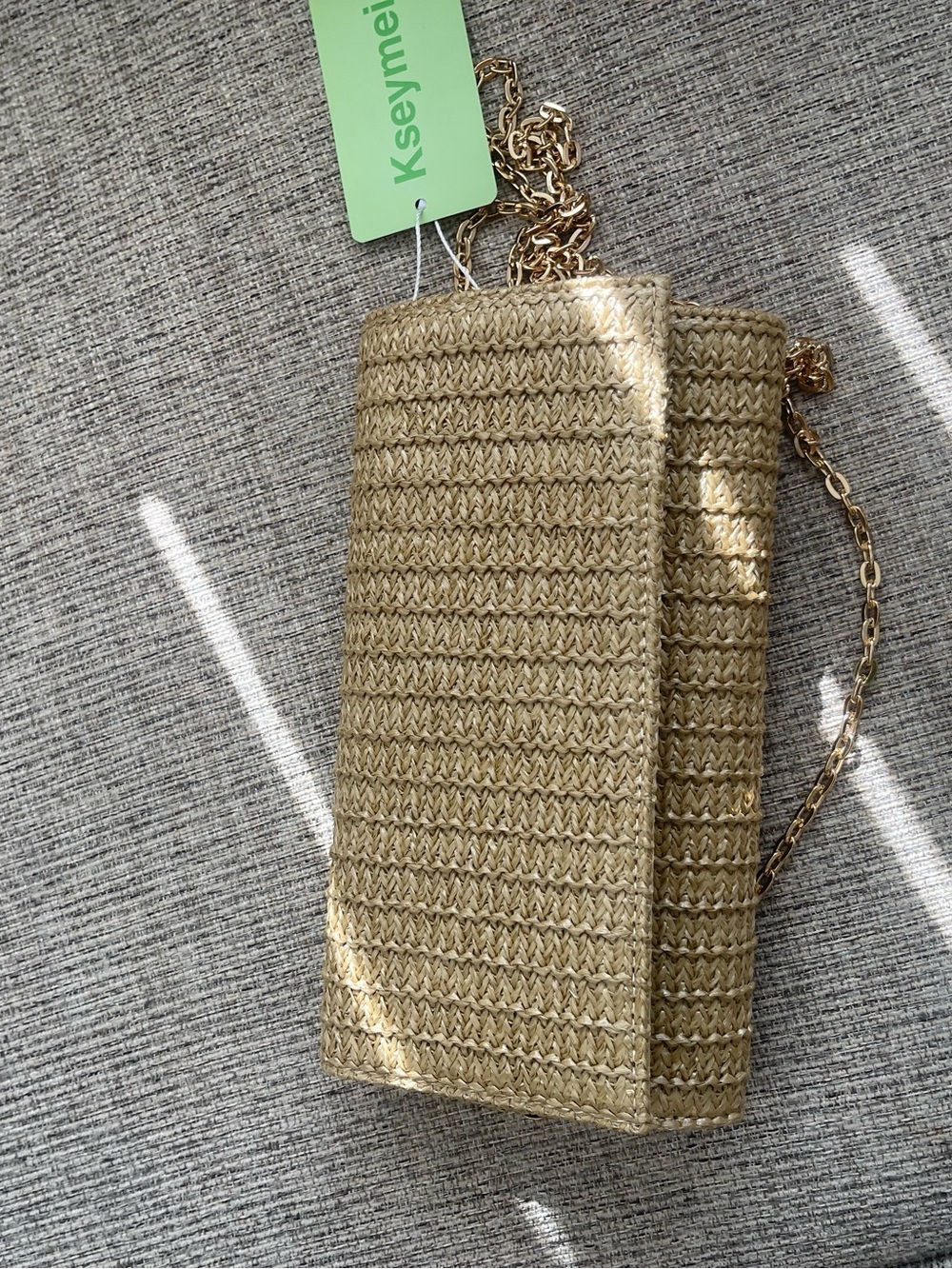 Straw Chain Crossbody Bag in Natural Gold